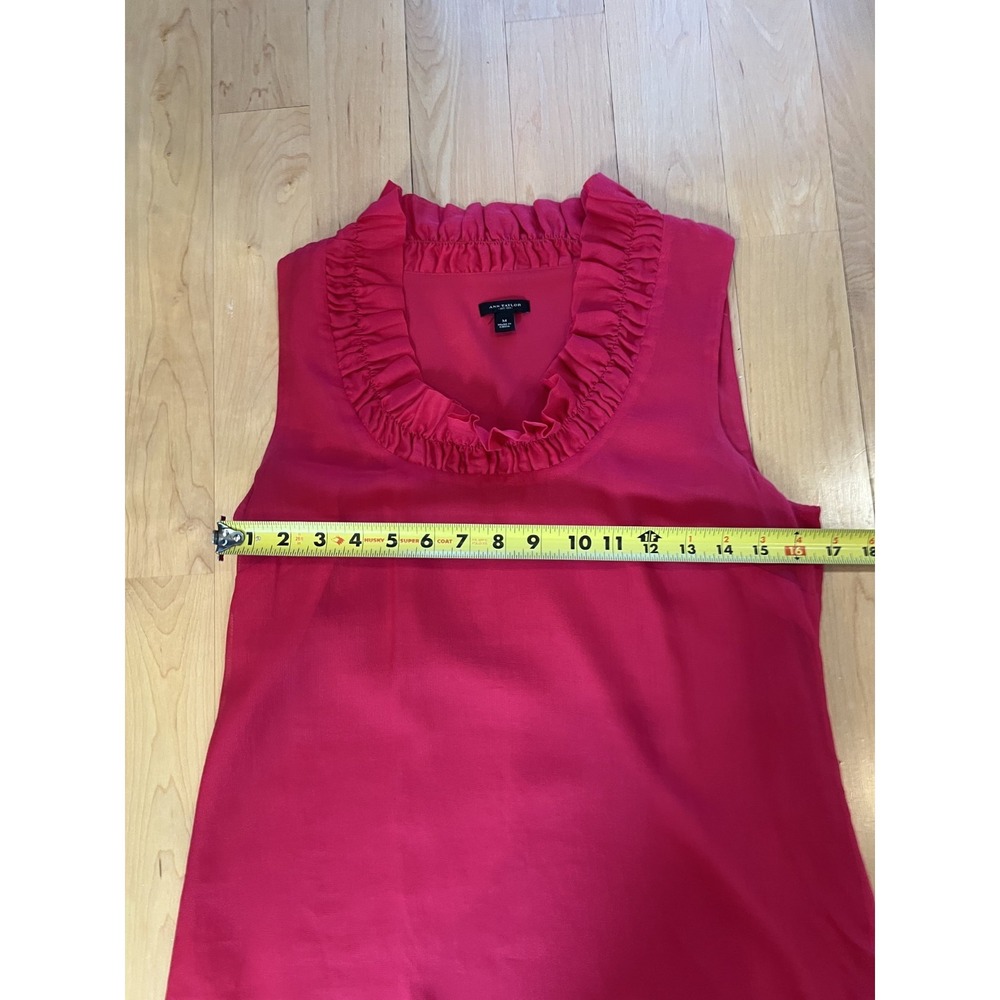 Ann Taylor sleeveless top ruffled neck silk/cotton blend fully lined bright pink - Picture 5 of 8